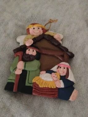 Vintage Eddie Walker Hand-Carved & Painted Nativity Ornament
